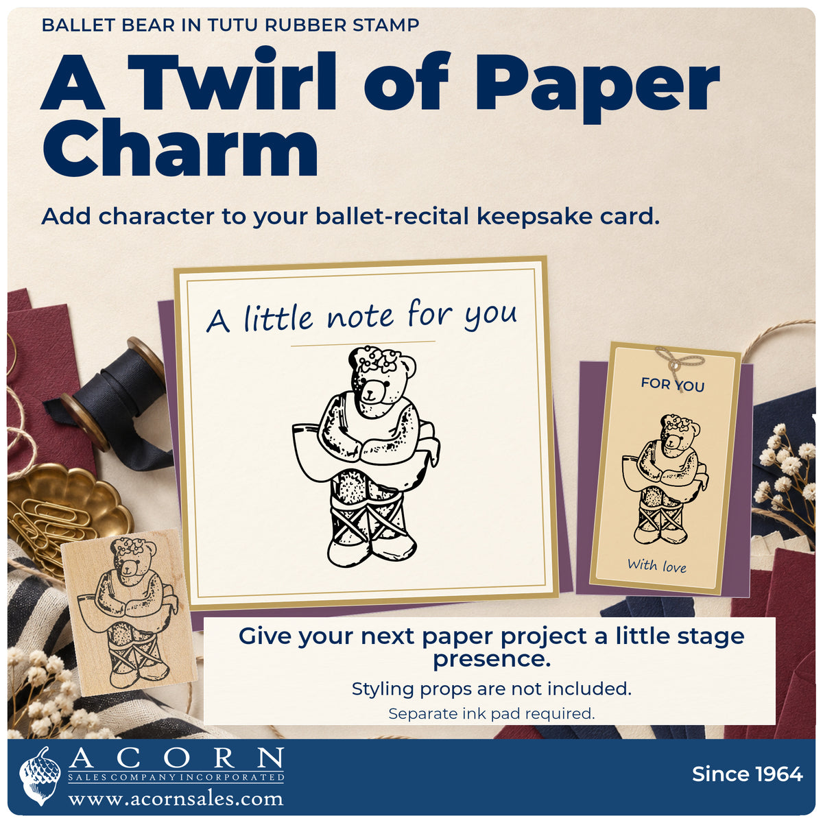 Ballet Bear in Tutu Rubber Stamp project inspiration: ballet recital keepsake card.