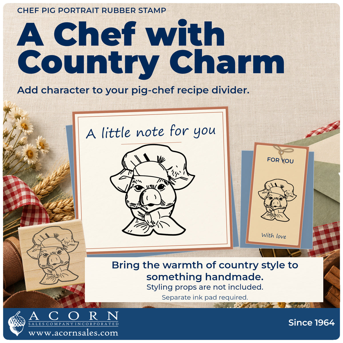Chef Pig Portrait Rubber Stamp project inspiration: pig chef recipe divider.
