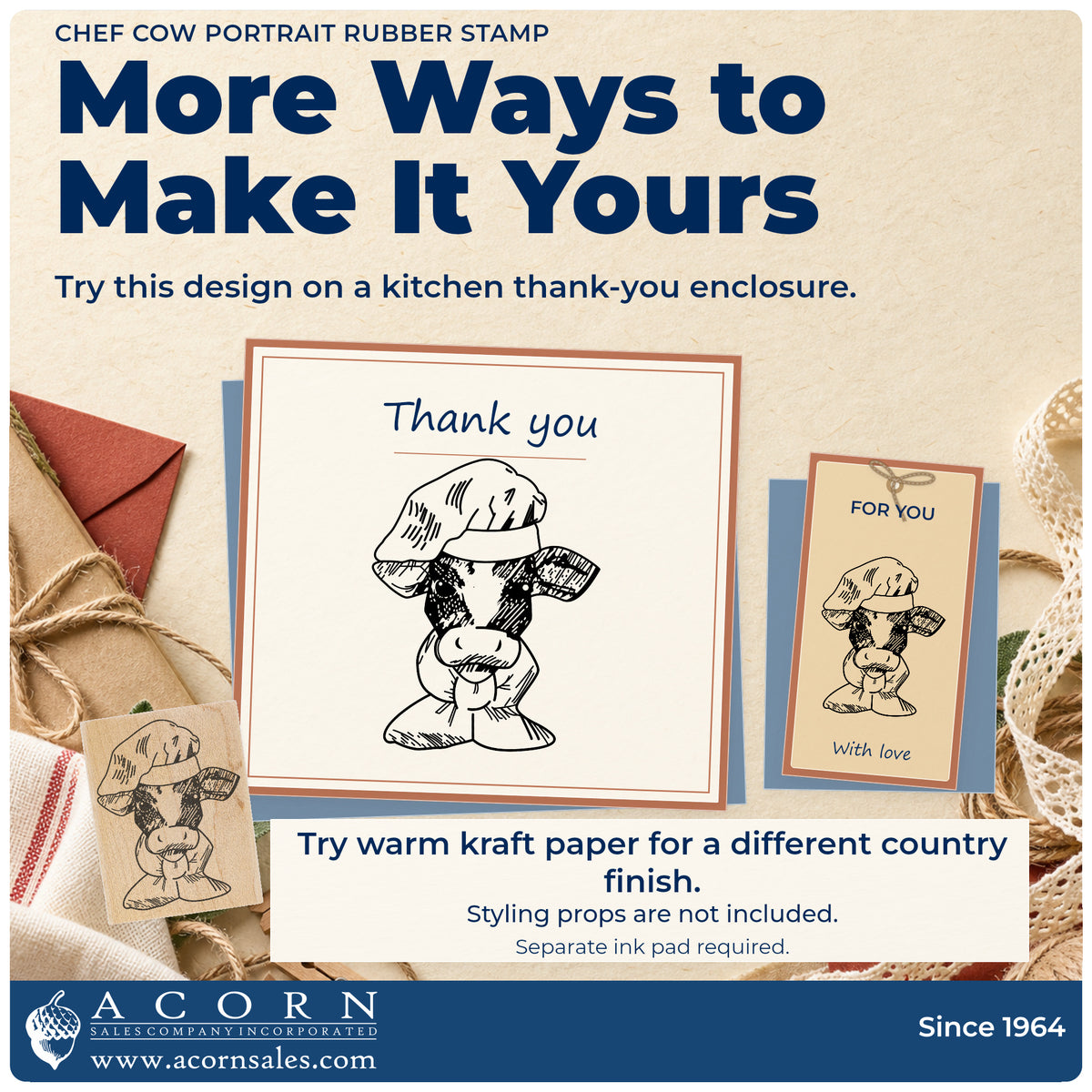 Chef Cow Portrait Rubber Stamp project inspiration: kitchen thank you enclosure.