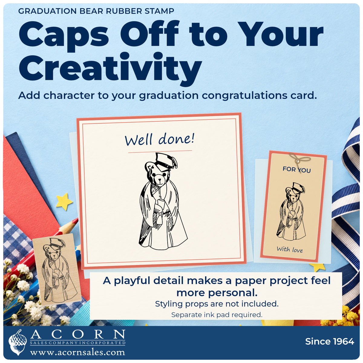 Graduation Bear Rubber Stamp project inspiration: graduation congratulations card.