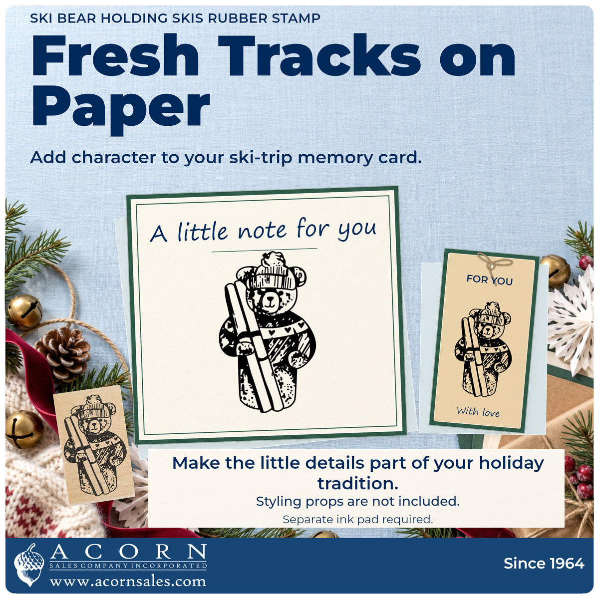 Ski Bear Holding Skis Rubber Stamp project inspiration: ski trip memory card.