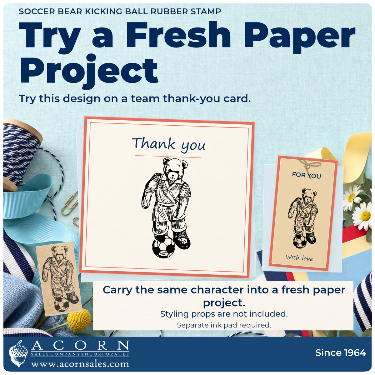 Soccer Bear Kicking Ball Rubber Stamp project inspiration: team thank you card.
