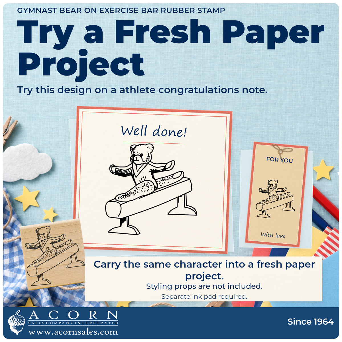 Gymnast Bear on Exercise Bar Rubber Stamp project inspiration: athlete congratulations note.