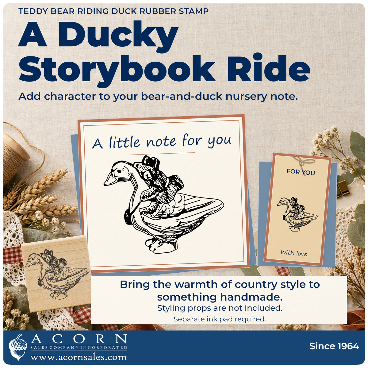 Teddy Bear Riding Duck Rubber Stamp project inspiration: bear and duck nursery note.