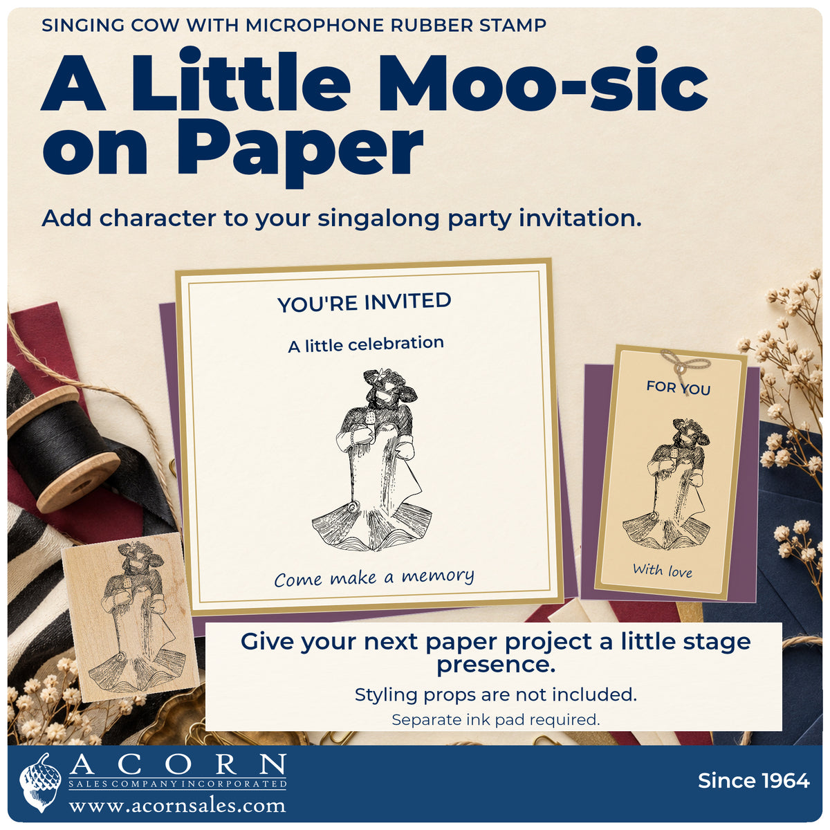Singing Cow with Microphone Rubber Stamp project inspiration: singalong party invitation.