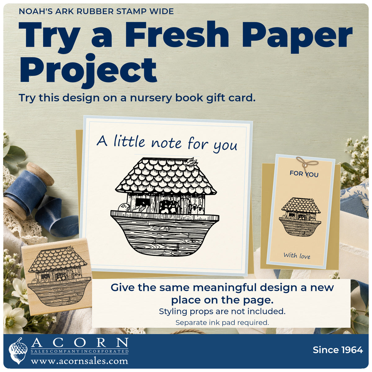 Noah's Ark Rubber Stamp Wide project inspiration: nursery book gift card.