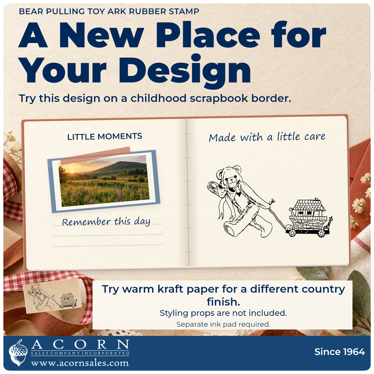 Bear Pulling Toy Ark Rubber Stamp project inspiration: childhood scrapbook border.