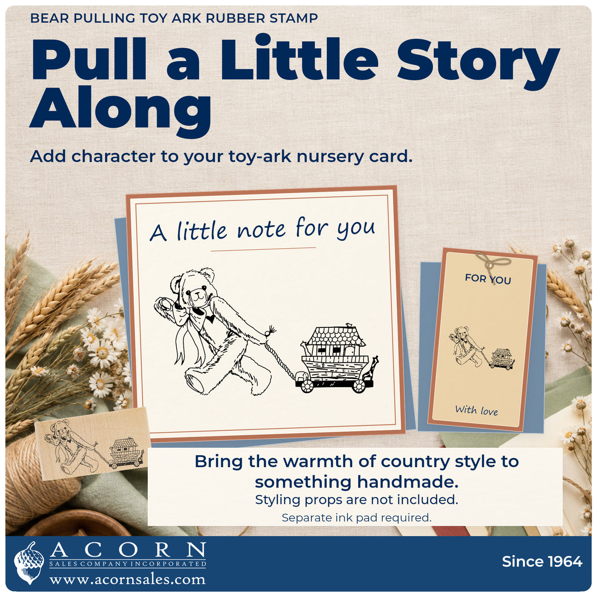 Bear Pulling Toy Ark Rubber Stamp project inspiration: toy ark nursery card.