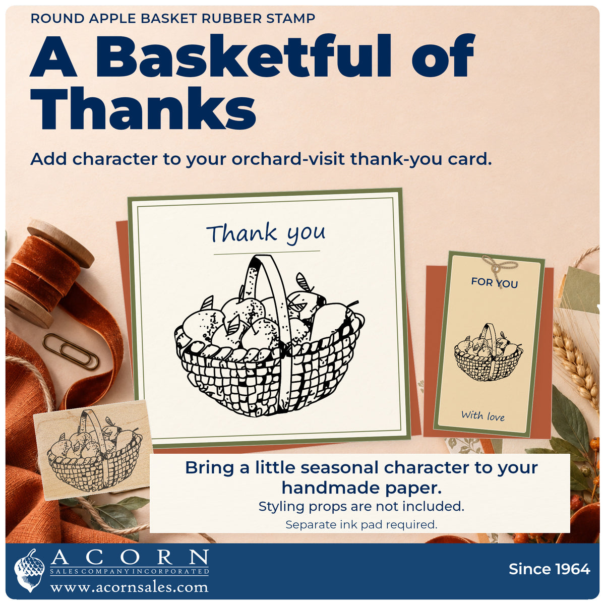 Round Apple Basket Rubber Stamp project inspiration: orchard visit thank you card.