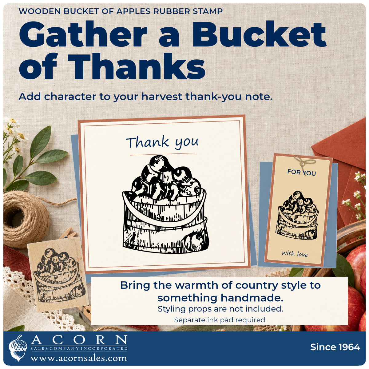 Wooden Bucket of Apples Rubber Stamp project inspiration: harvest thank you note.