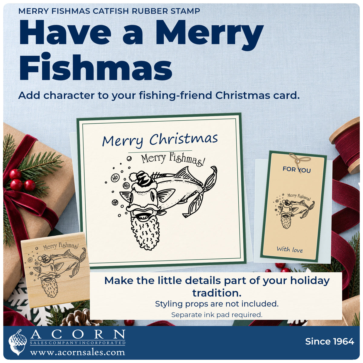 Merry Fishmas Catfish Rubber Stamp project inspiration: fishing friend Christmas card.
