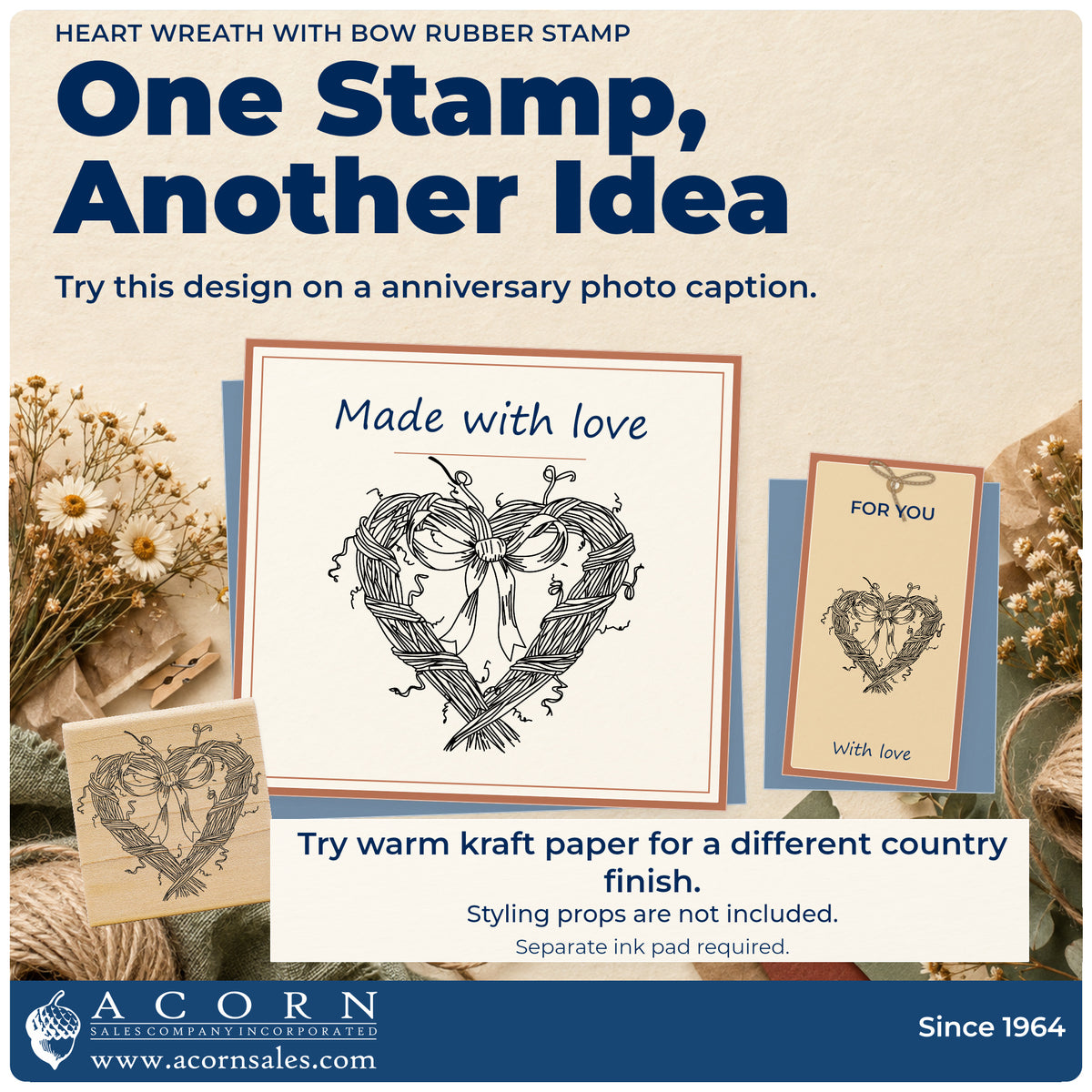 Heart Wreath with Bow Rubber Stamp project inspiration: anniversary photo caption.