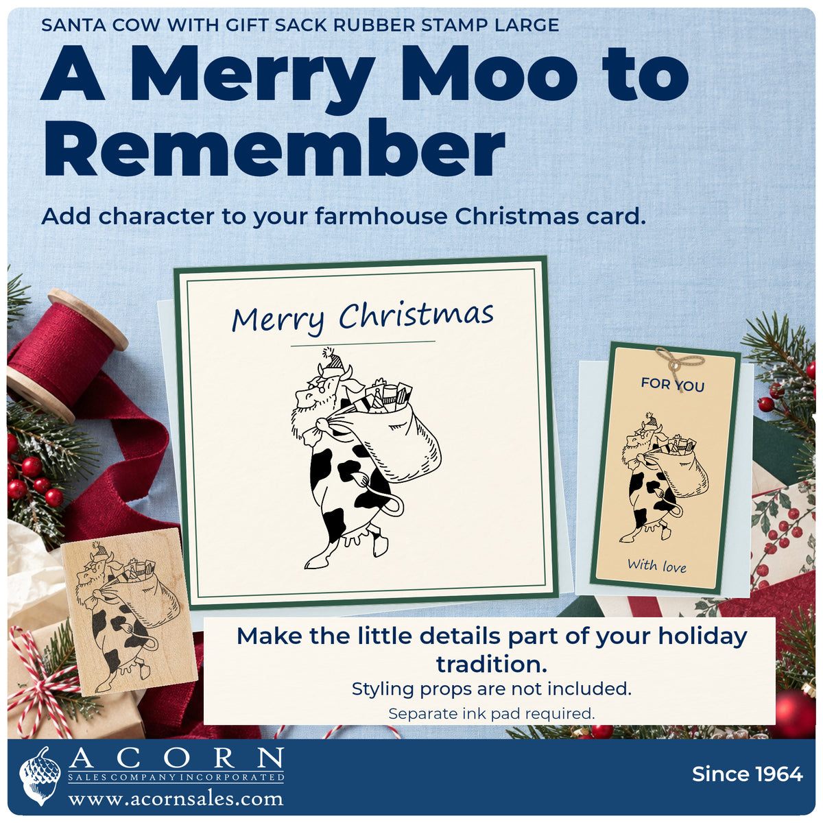 Santa Cow with Gift Sack Rubber Stamp Large project inspiration: farmhouse Christmas card.