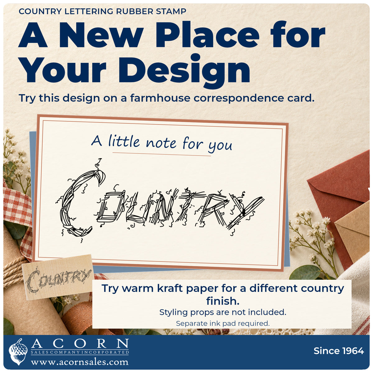 Country Lettering Rubber Stamp project inspiration: farmhouse correspondence card.