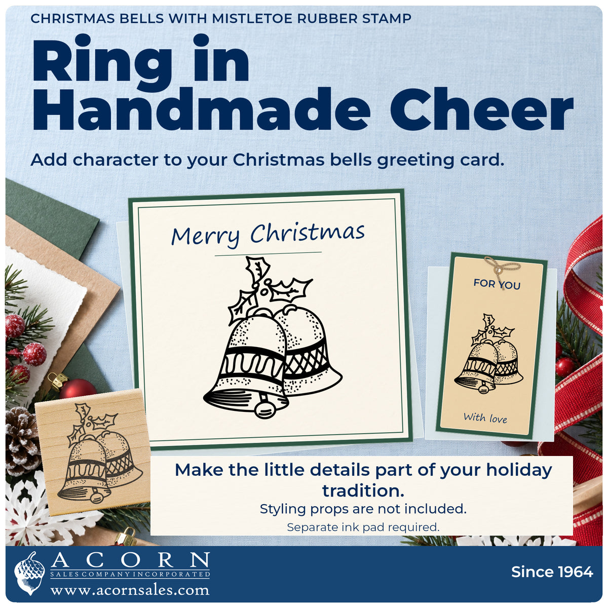 Christmas Bells with Mistletoe Rubber Stamp project inspiration: Christmas bells greeting card.