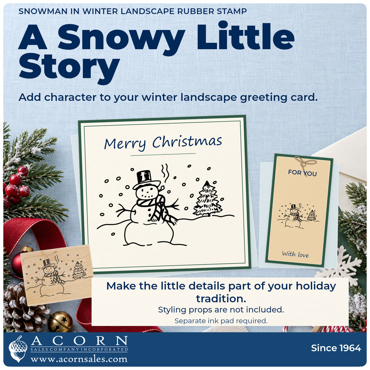 Snowman in Winter Landscape Rubber Stamp project inspiration: winter landscape greeting card.
