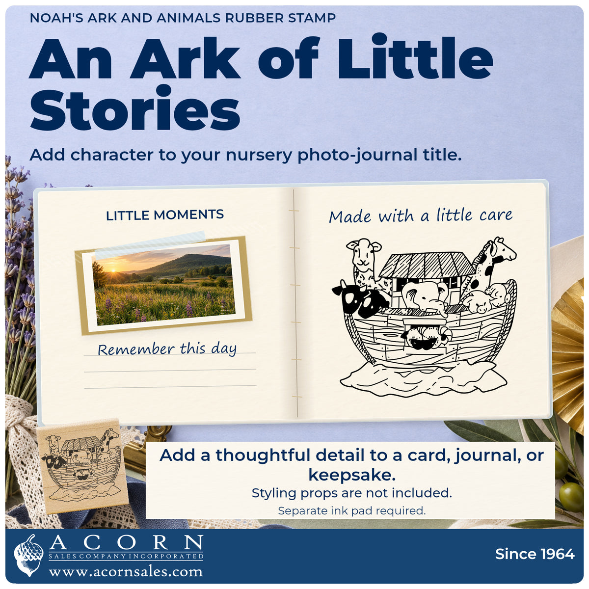 Noah's Ark and Animals Rubber Stamp project inspiration: nursery photo journal title.