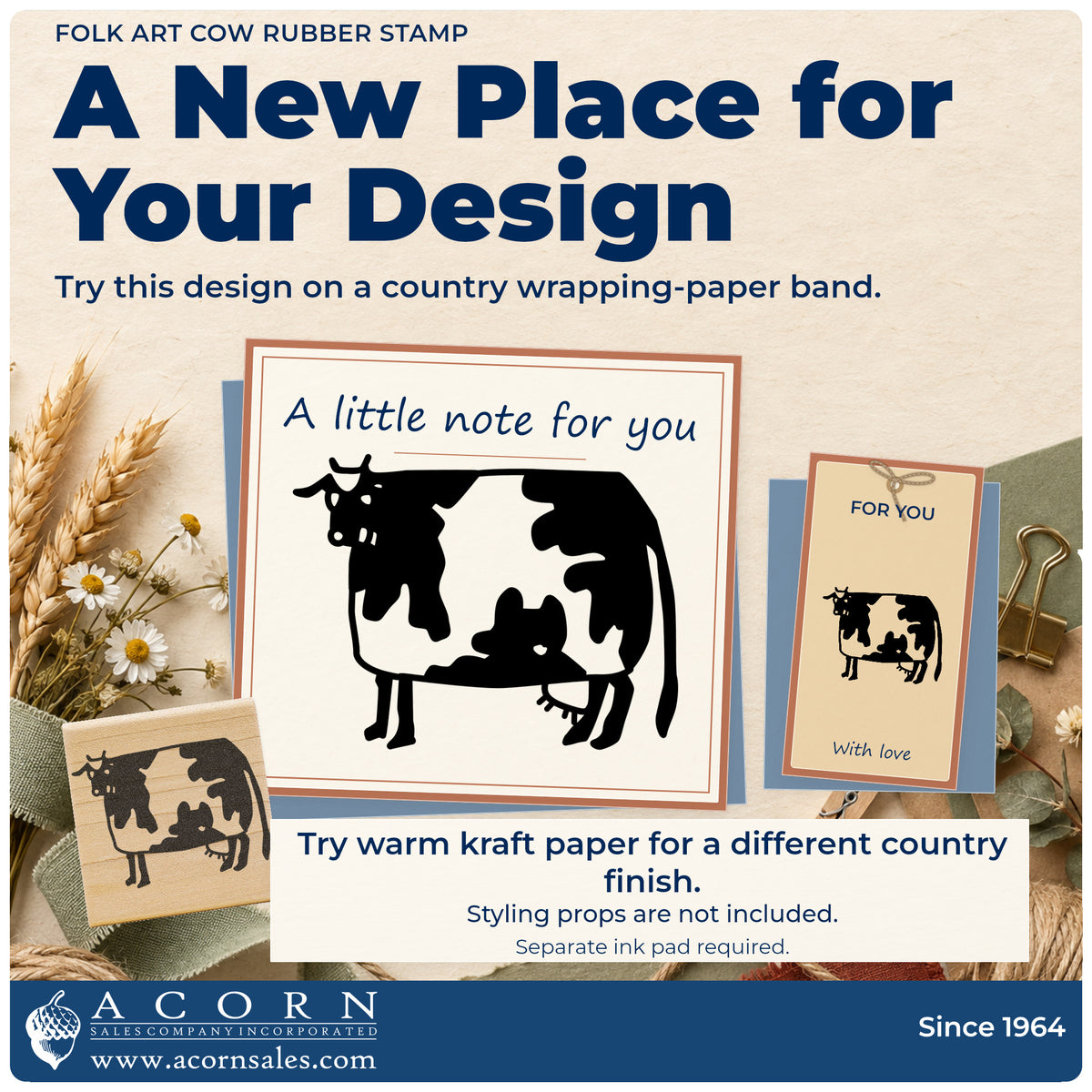 Folk Art Cow Rubber Stamp project inspiration: country wrapping paper band.