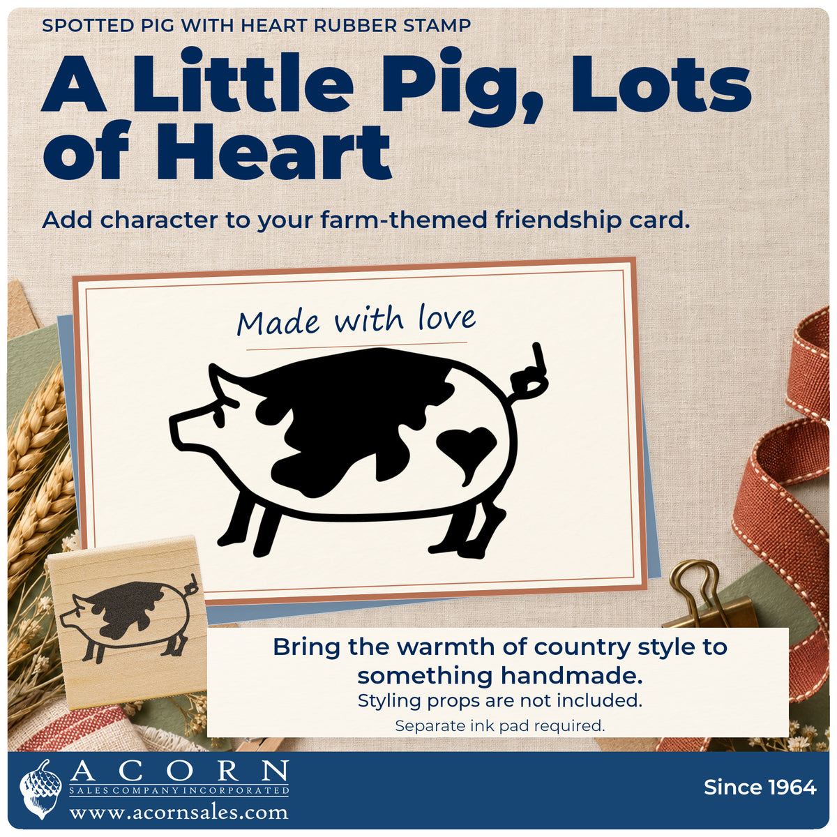 Spotted Pig with Heart Rubber Stamp project inspiration: farm themed friendship card.