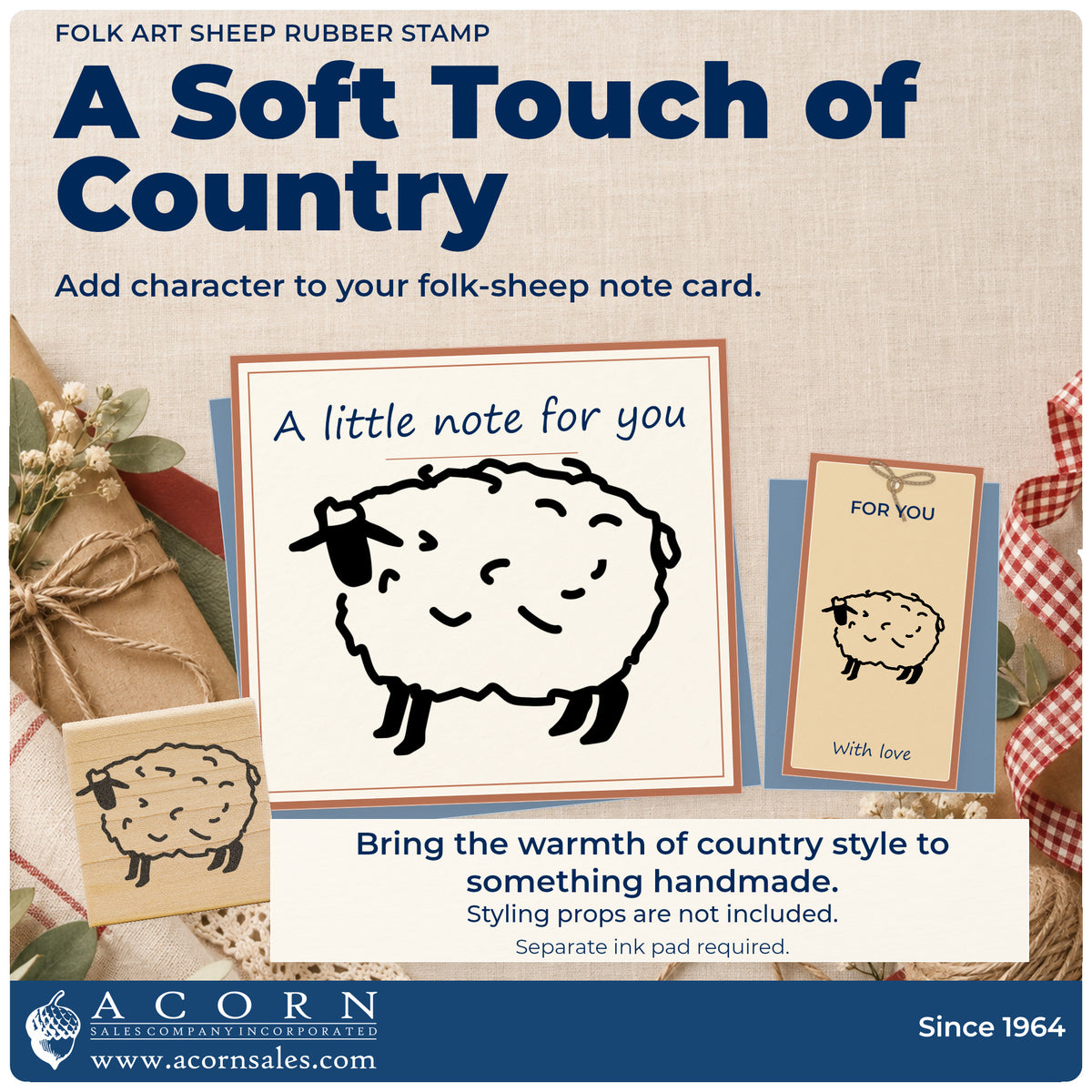 Folk Art Sheep Rubber Stamp project inspiration: folk sheep note card.