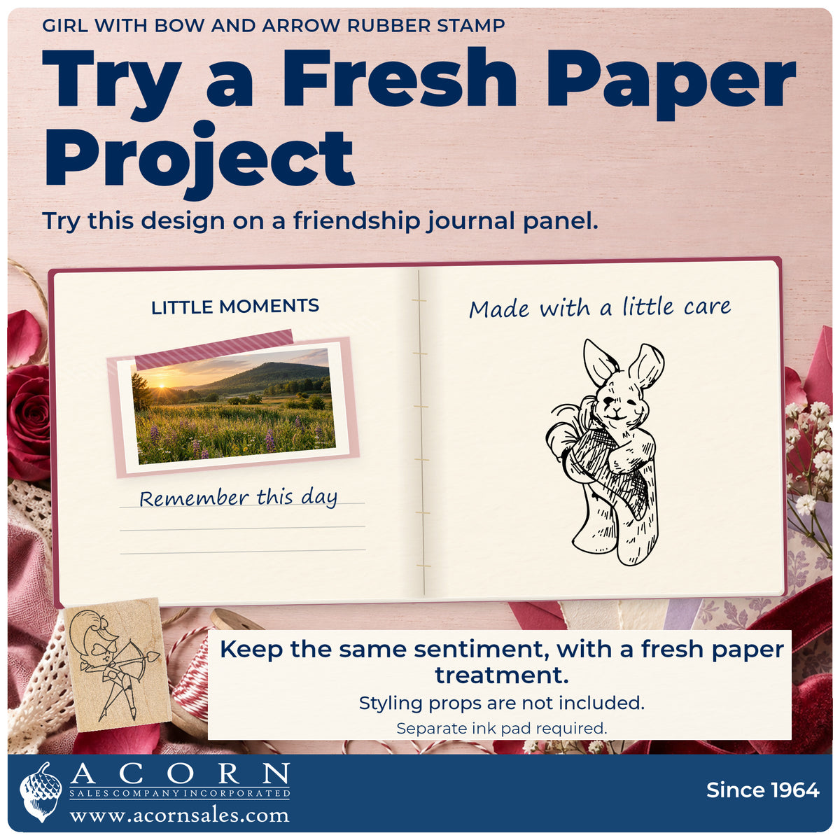 Girl with Bow and Arrow Rubber Stamp project inspiration: friendship journal panel.