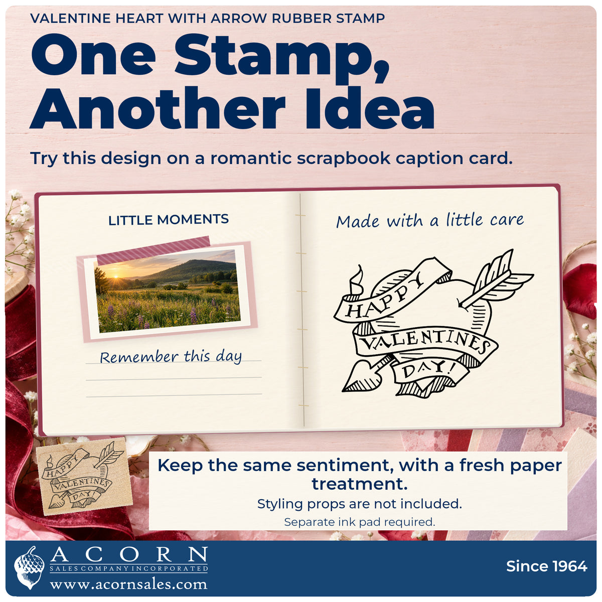 Valentine Heart with Arrow Rubber Stamp project inspiration: romantic scrapbook caption card.
