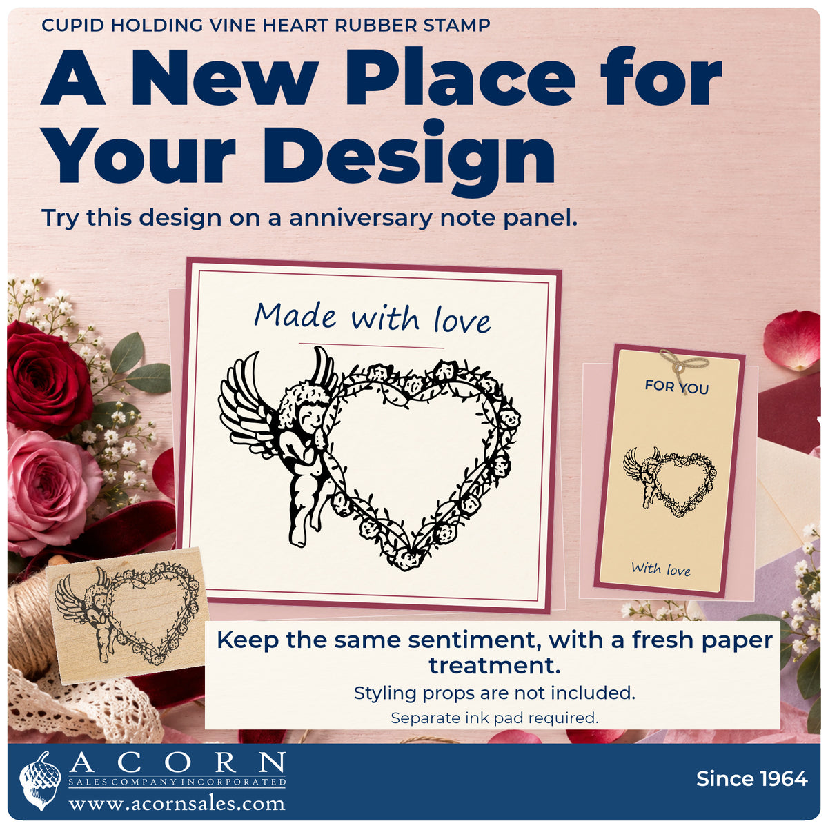 Cupid Holding Vine Heart Rubber Stamp project inspiration: anniversary note panel.