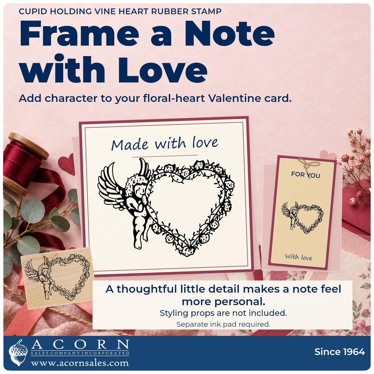 Cupid Holding Vine Heart Rubber Stamp project inspiration: floral heart Valentine card.