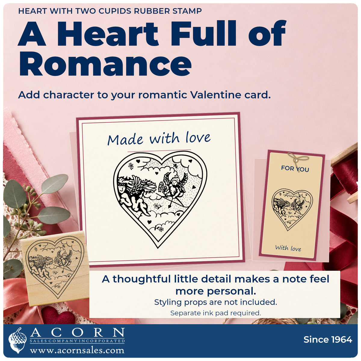 Heart with Two Cupids Rubber Stamp project inspiration: romantic Valentine card.
