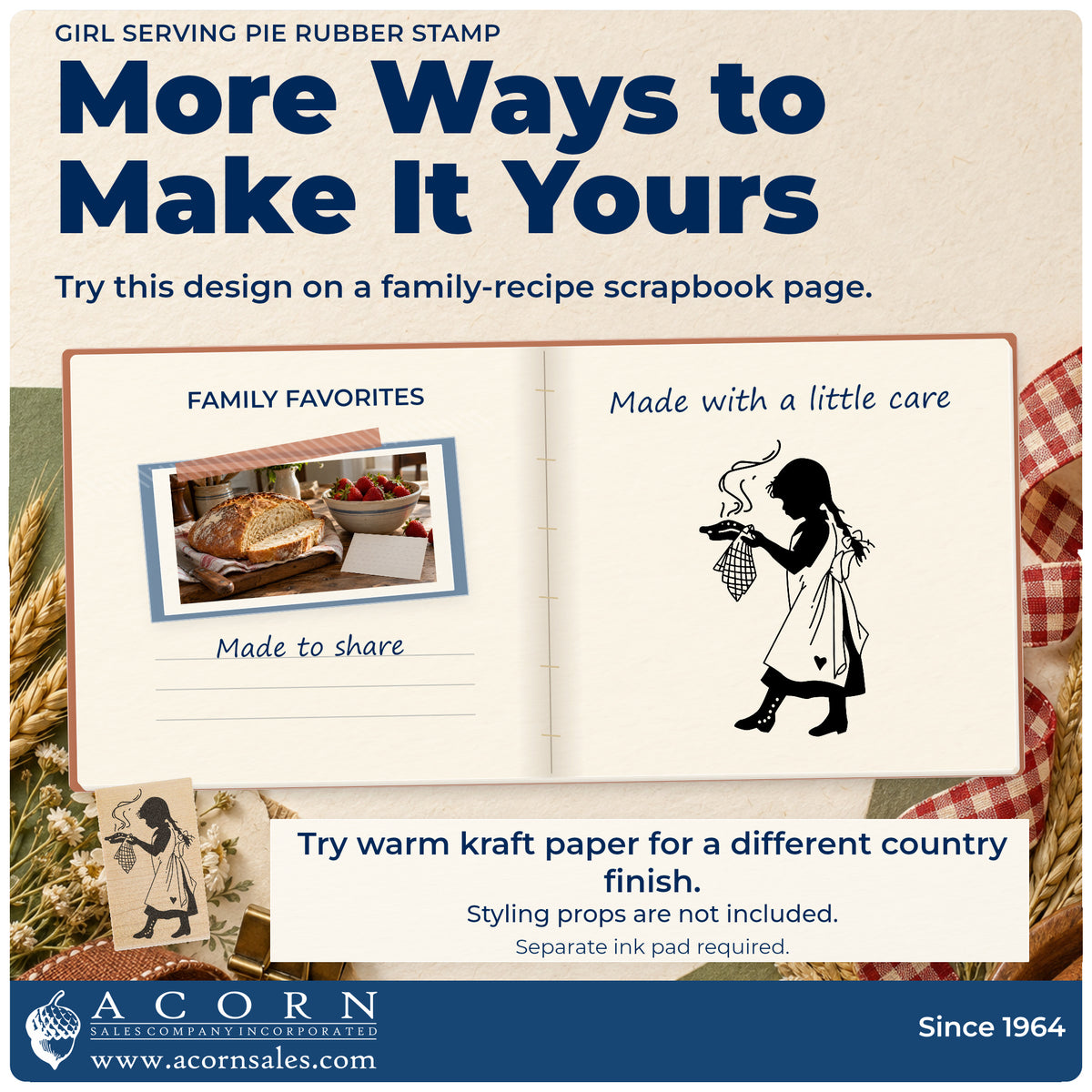 Girl Serving Pie Rubber Stamp project inspiration: family recipe scrapbook page.