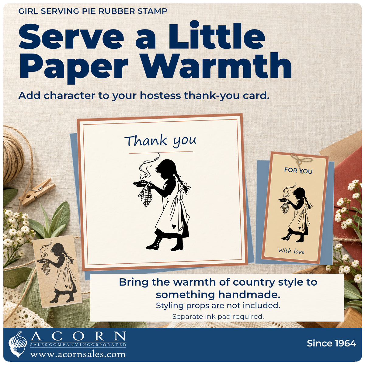 Girl Serving Pie Rubber Stamp project inspiration: hostess thank you card.