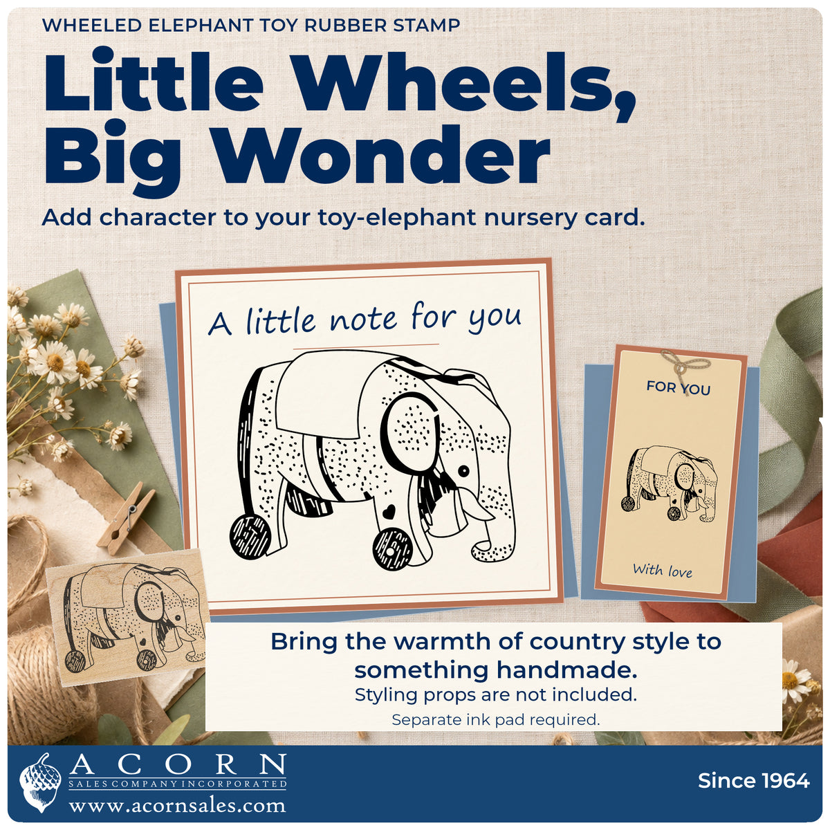 Wheeled Elephant Toy Rubber Stamp project inspiration: toy elephant nursery card.