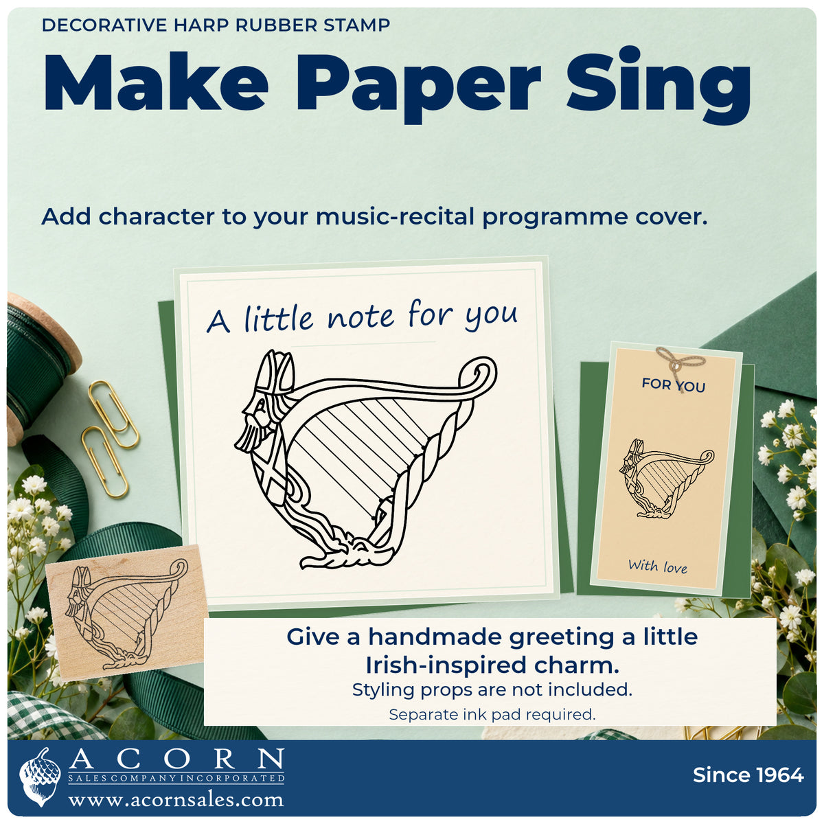 Decorative Harp Rubber Stamp project inspiration: music recital programme cover.