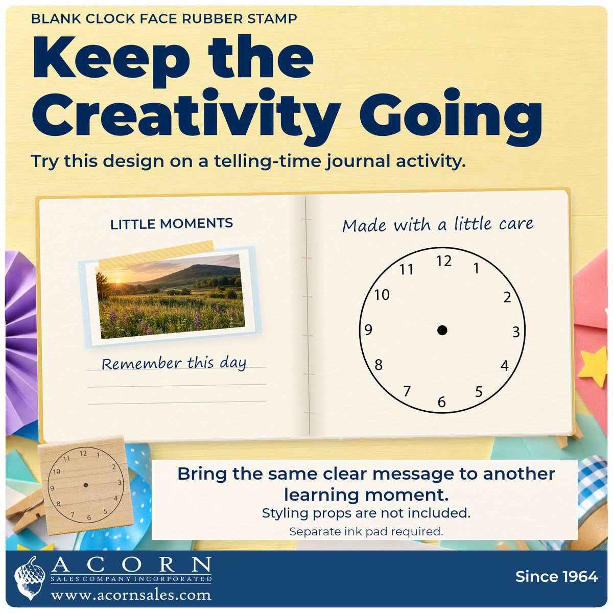 Blank Clock Face Rubber Stamp project inspiration: telling time journal activity.