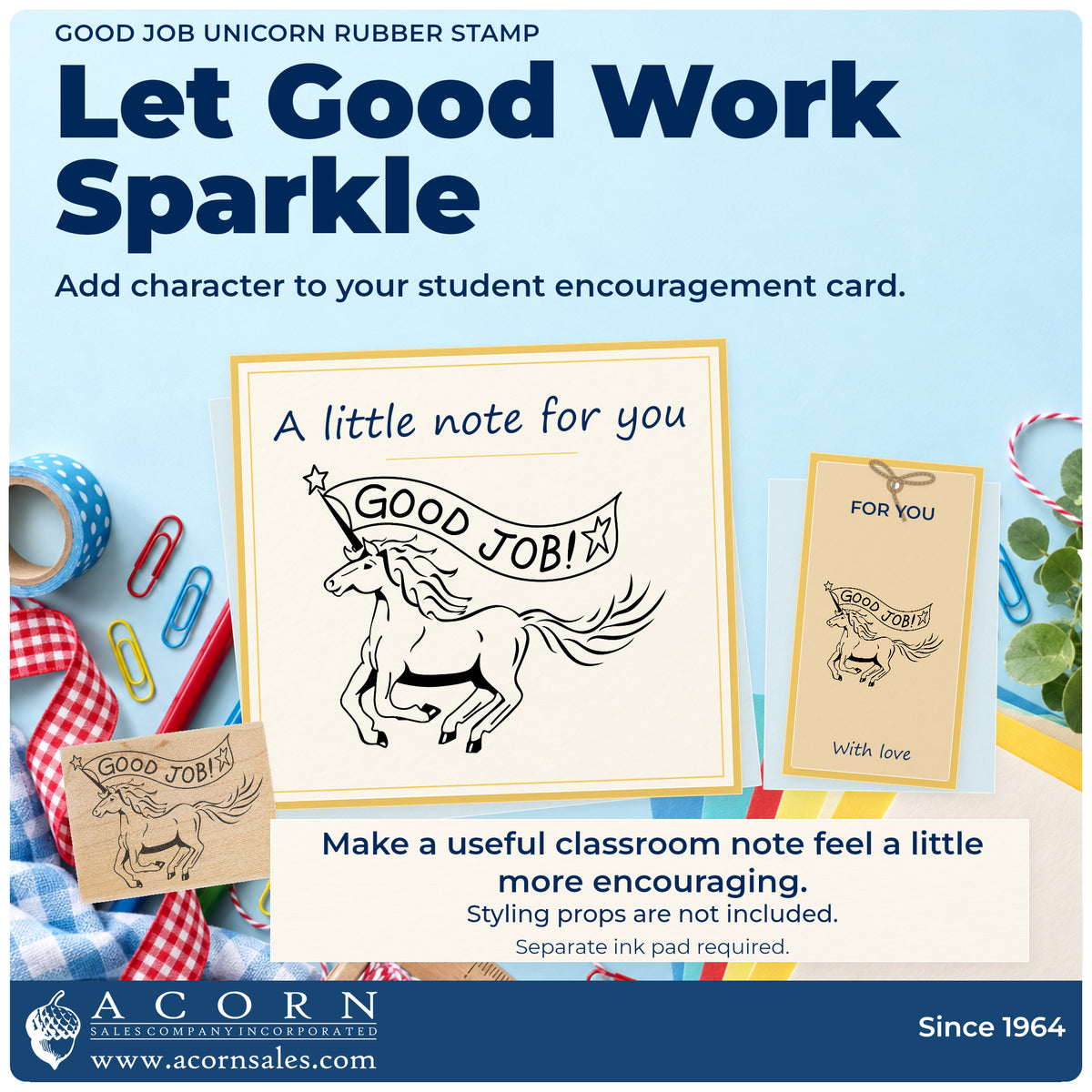 Good Job Unicorn Rubber Stamp project inspiration: student encouragement card.
