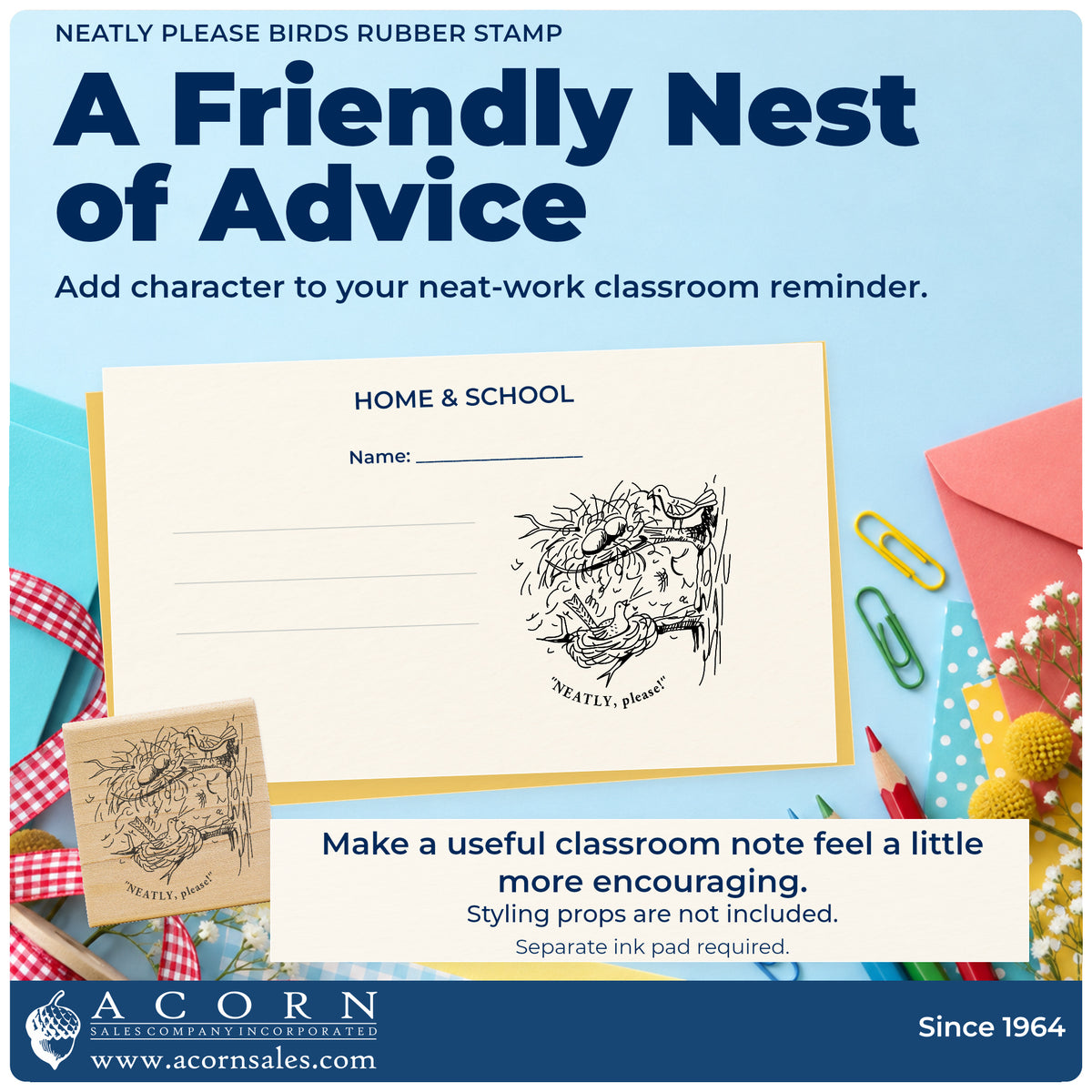 Neatly Please Birds Rubber Stamp project inspiration: neat work classroom reminder.