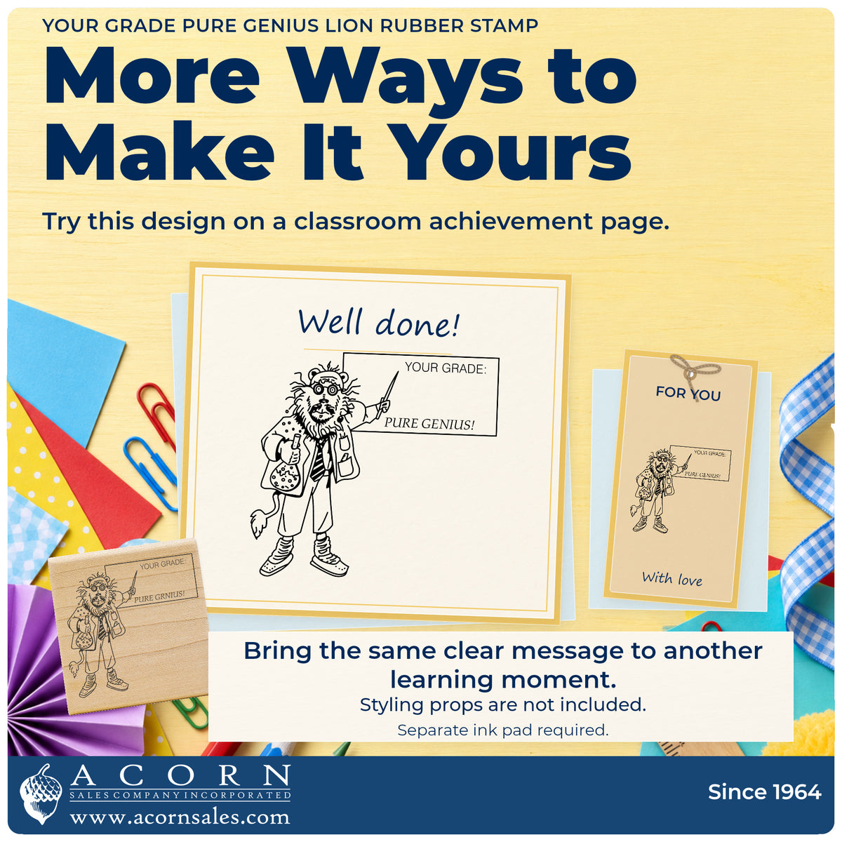 Your Grade Pure Genius Lion Rubber Stamp project inspiration: classroom achievement page.