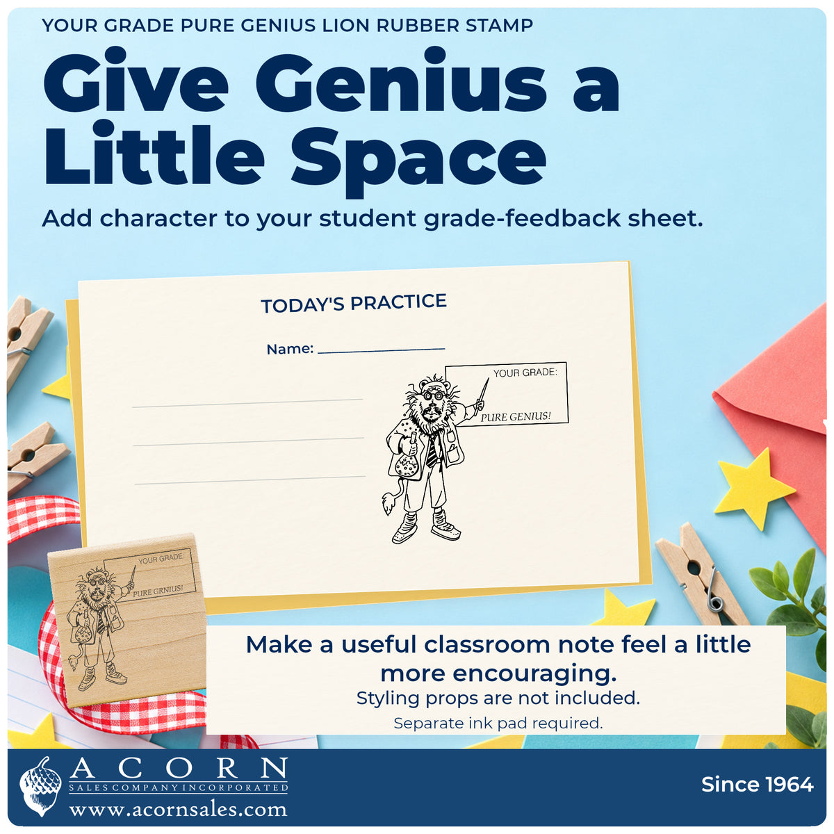 Your Grade Pure Genius Lion Rubber Stamp project inspiration: student grade feedback sheet.