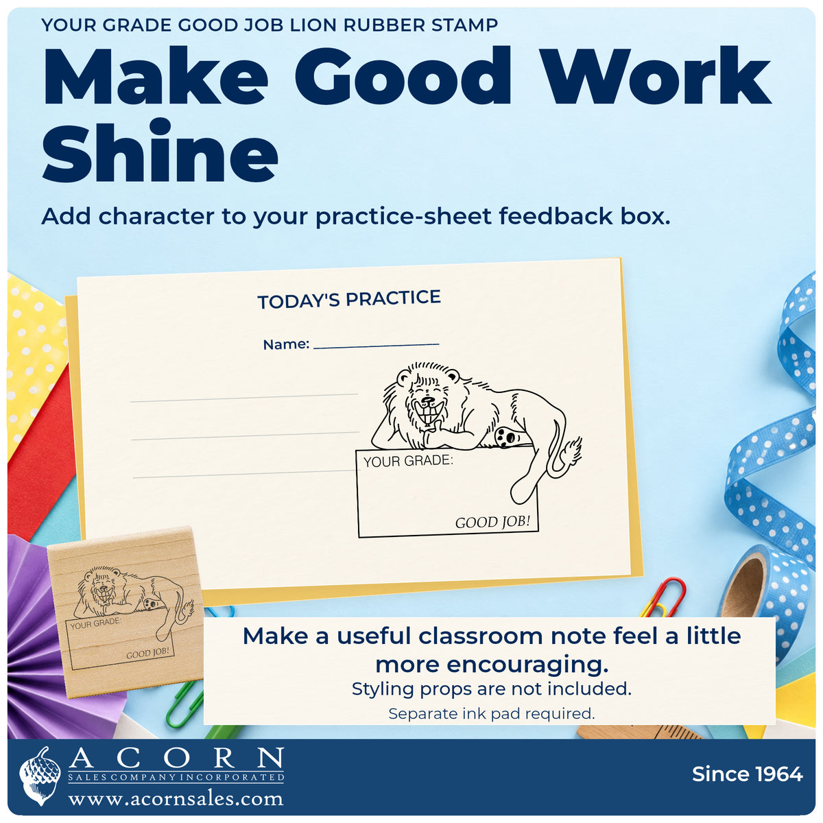 Your Grade Good Job Lion Rubber Stamp project inspiration: practice sheet feedback box.