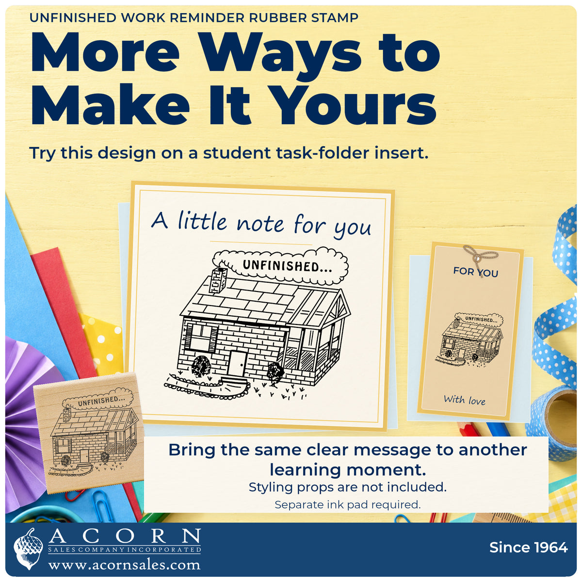 Unfinished Work Reminder Rubber Stamp project inspiration: student task folder insert.