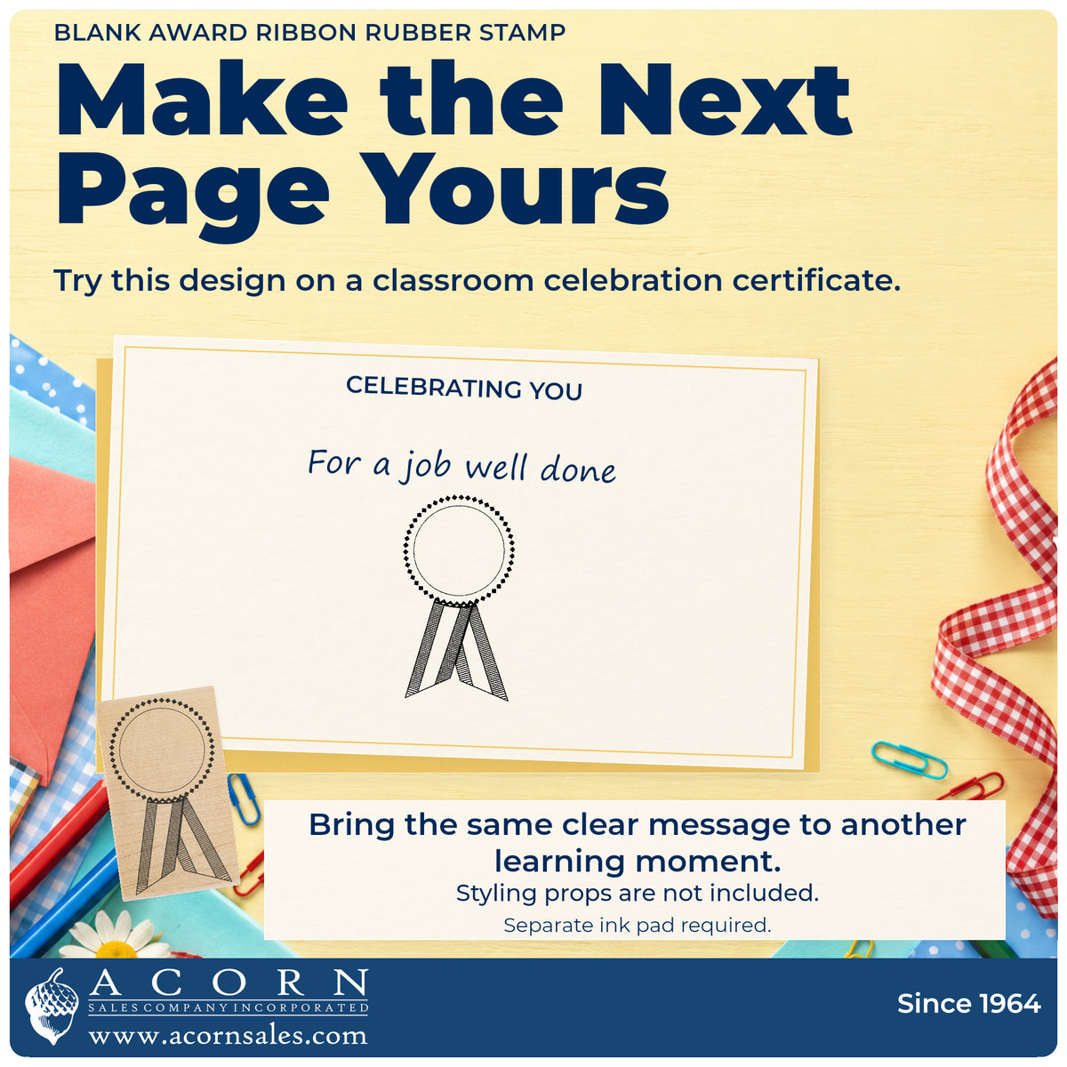 Blank Award Ribbon Rubber Stamp project inspiration: classroom celebration certificate.