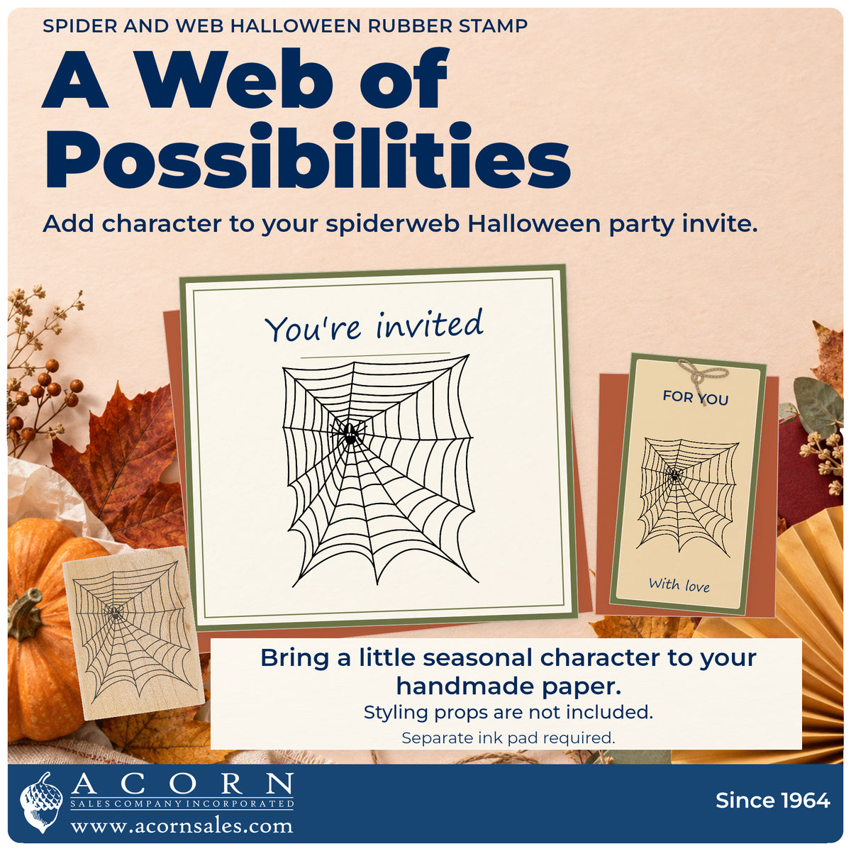 Spider and Web Halloween Rubber Stamp project inspiration: spiderweb Halloween party invite.