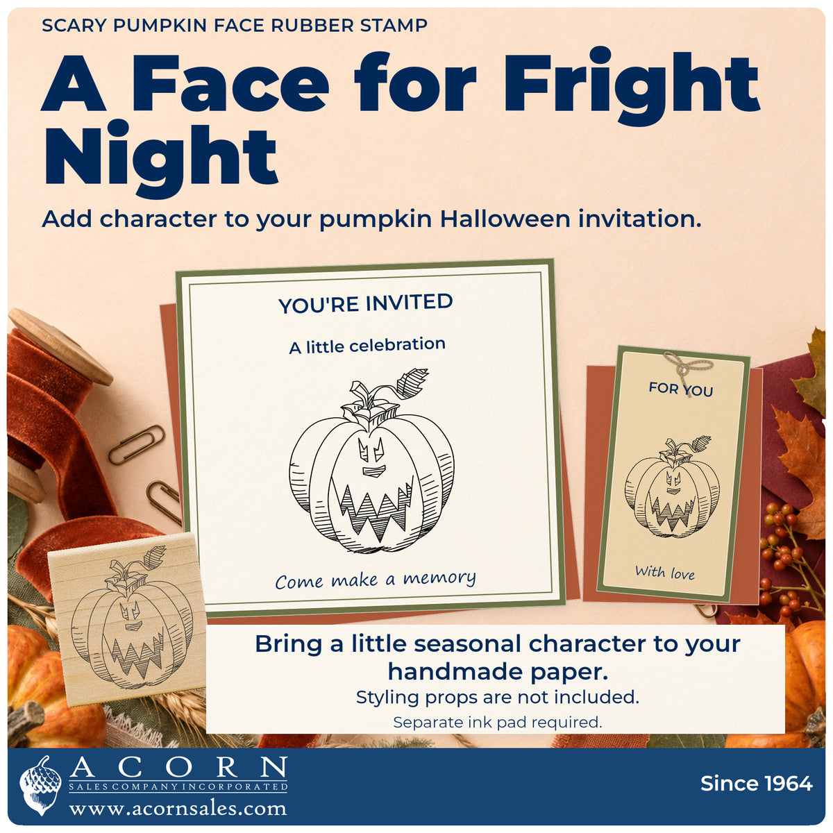 Scary Pumpkin Face Rubber Stamp project inspiration: pumpkin Halloween invitation.