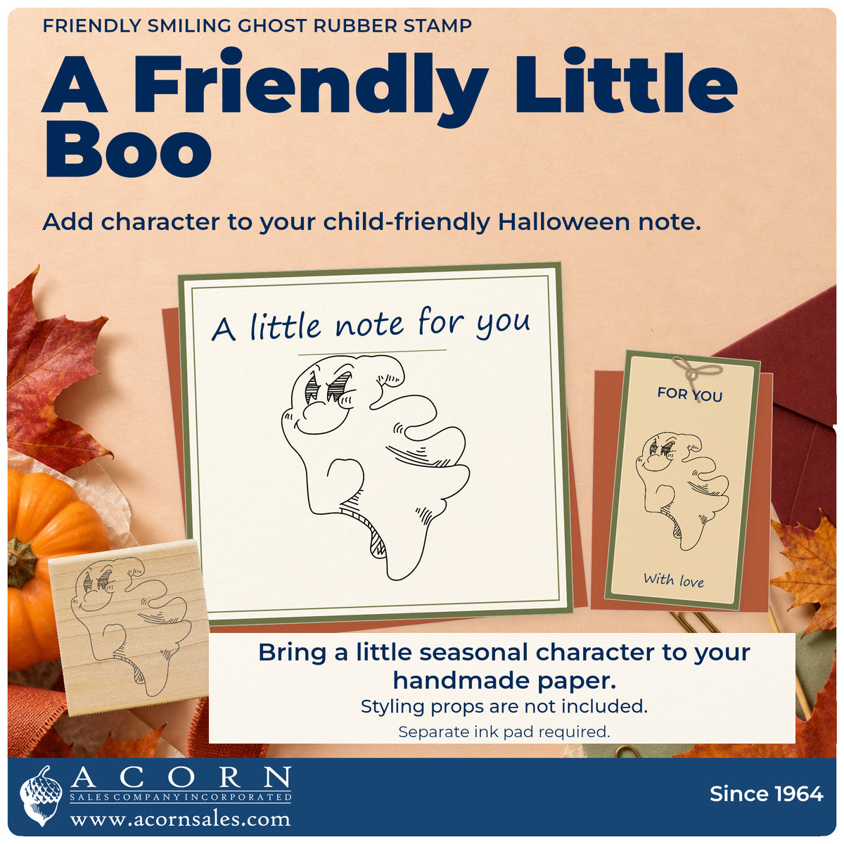 Friendly Smiling Ghost Rubber Stamp project inspiration: child friendly Halloween note.