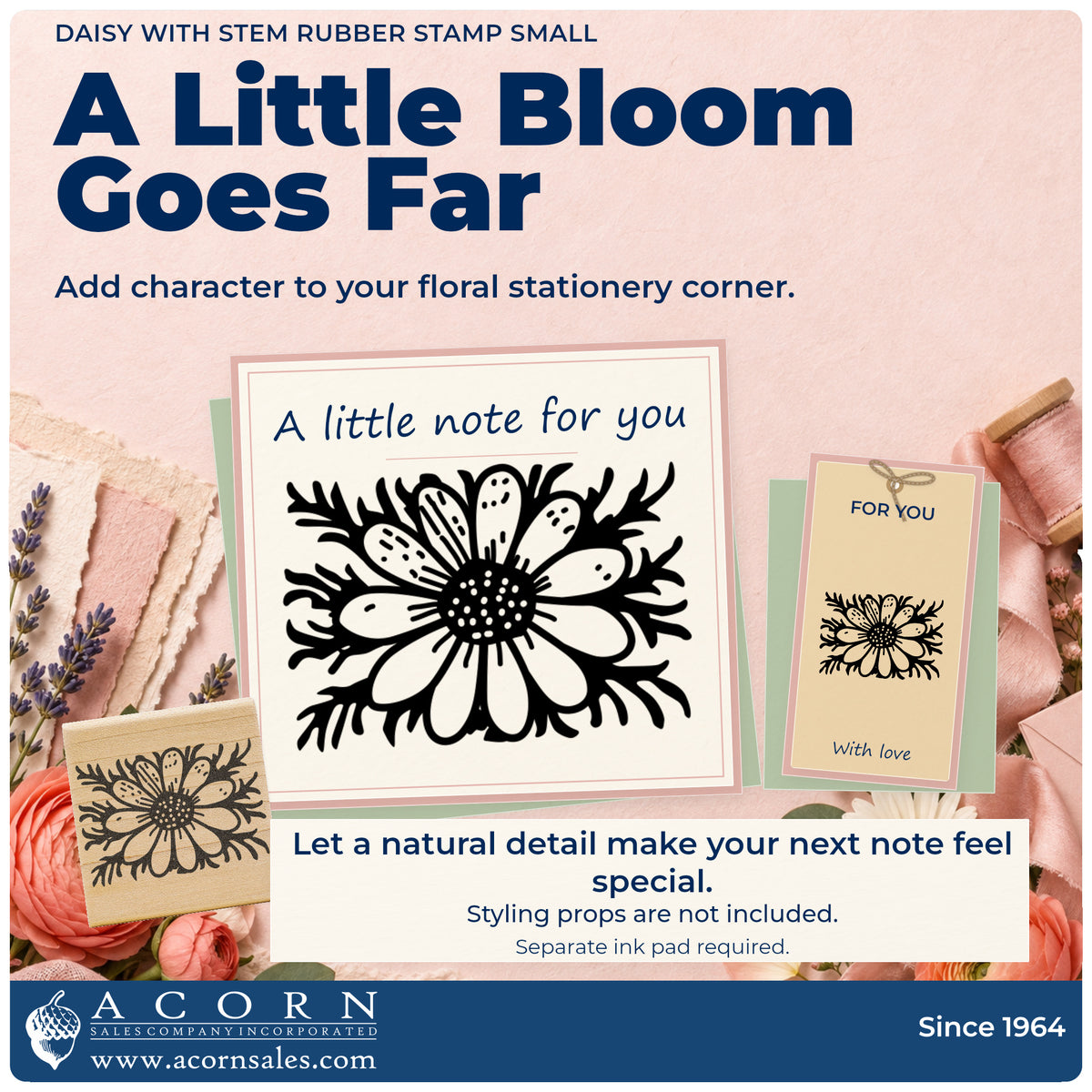 Daisy with Stem Rubber Stamp Small project inspiration: floral stationery corner.