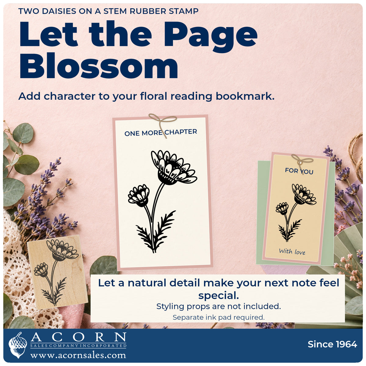 Two Daisies on a Stem Rubber Stamp project inspiration: floral reading bookmark.