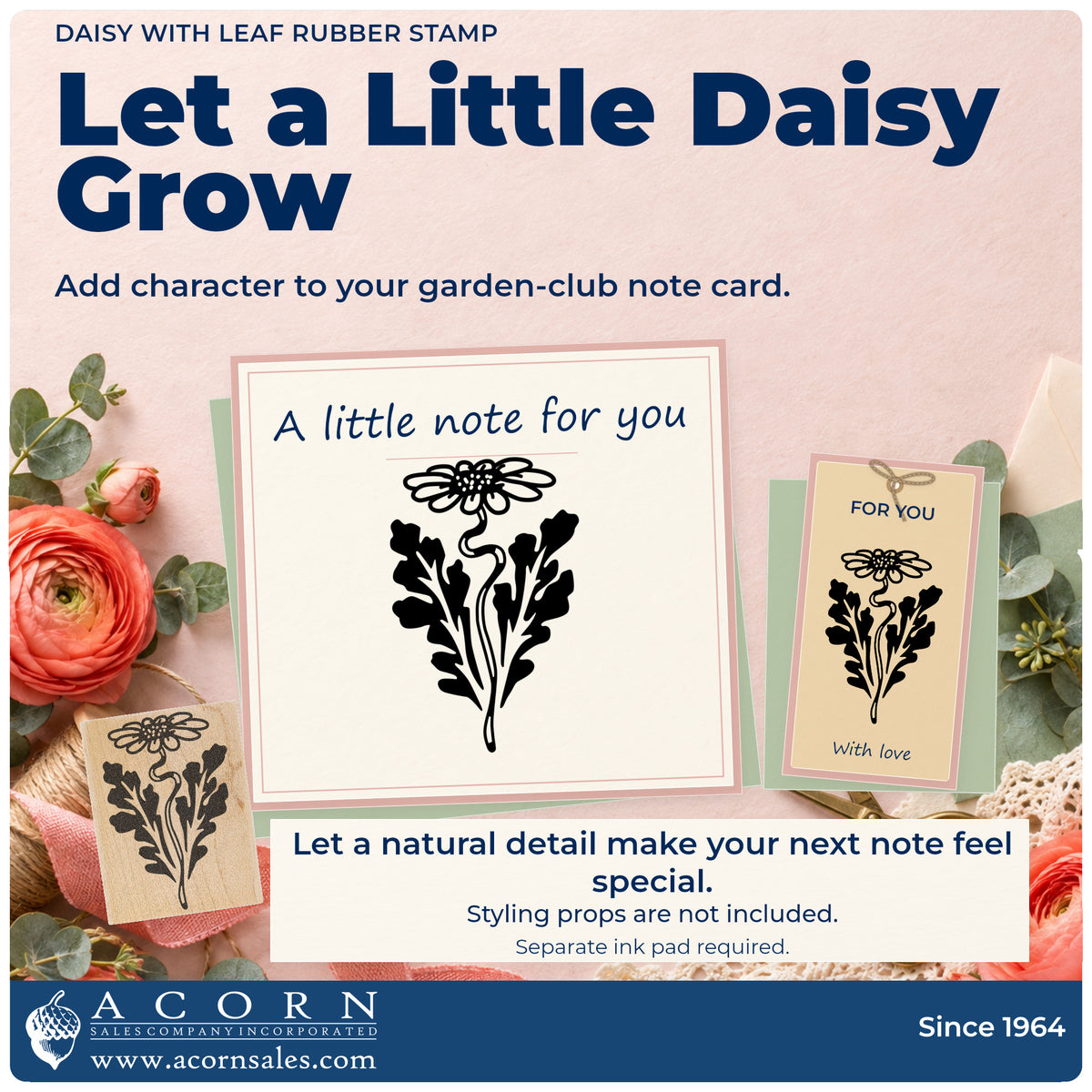 Daisy with Leaf Rubber Stamp project inspiration: garden club note card.