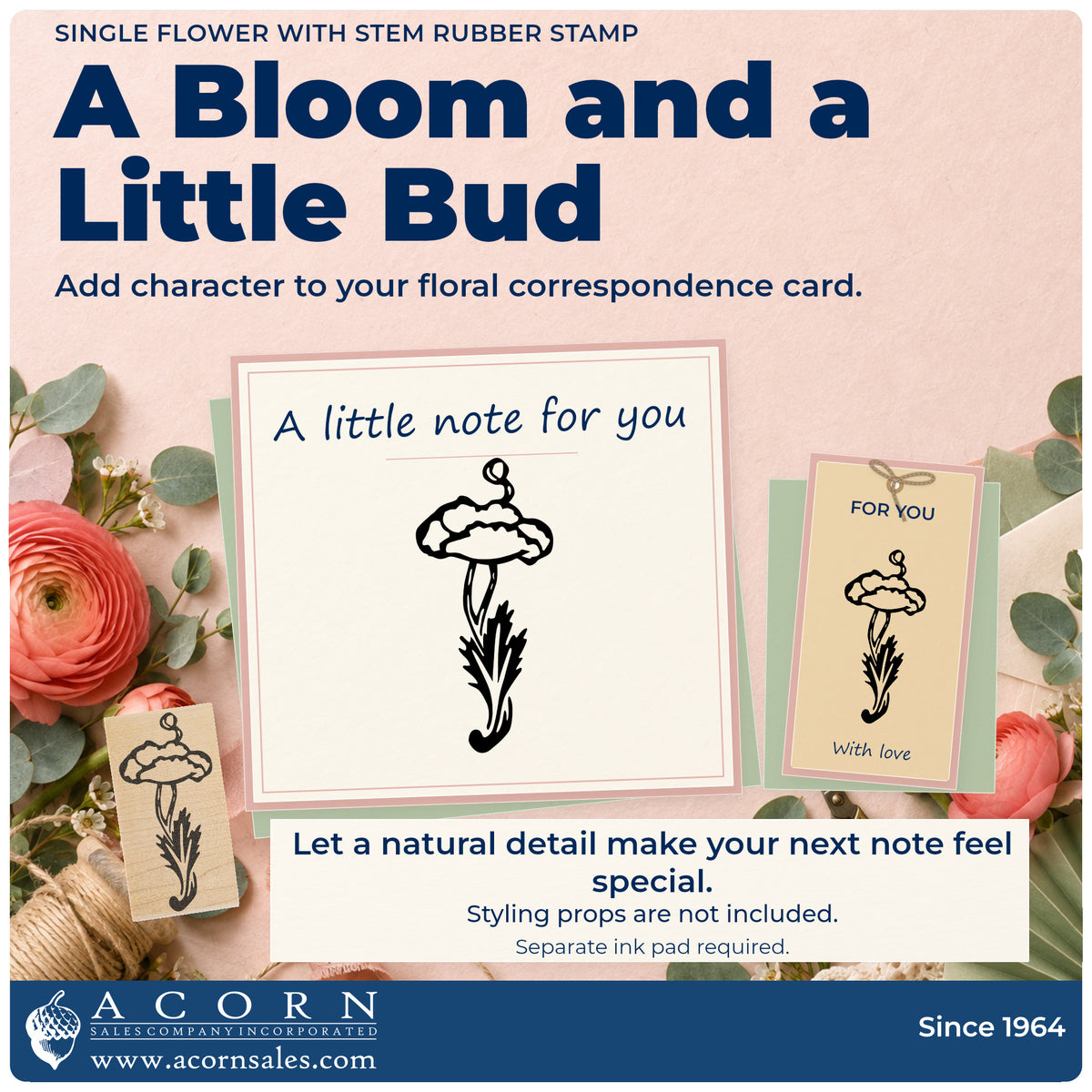 Single Flower with Stem Rubber Stamp project inspiration: floral correspondence card.