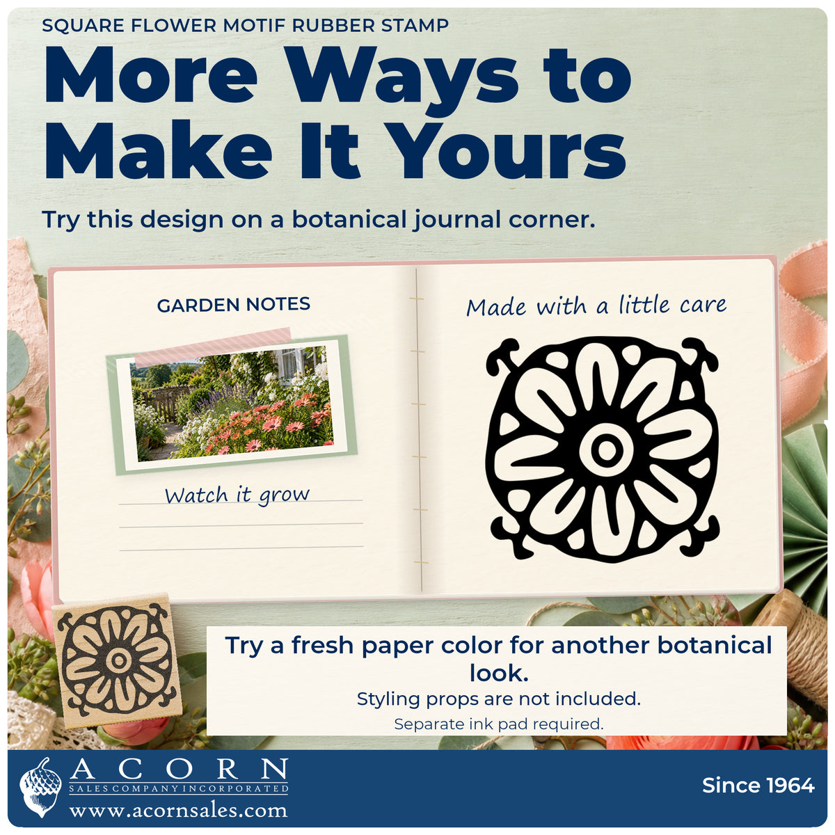 Square Flower Motif Rubber Stamp project inspiration: botanical journal corner.