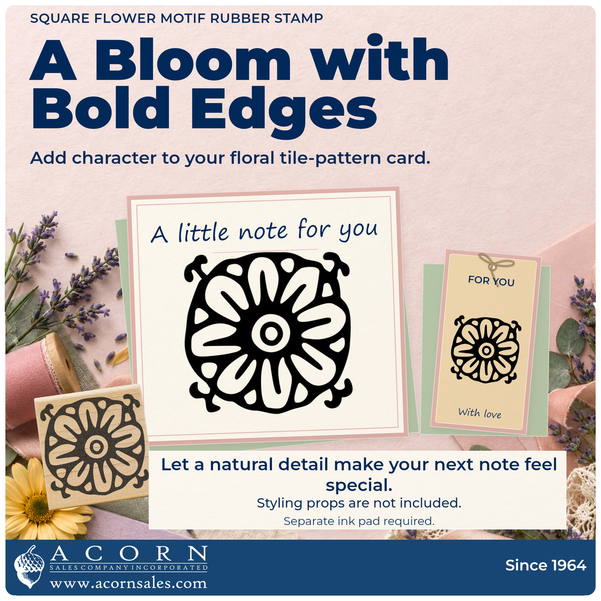 Square Flower Motif Rubber Stamp project inspiration: floral tile pattern card.